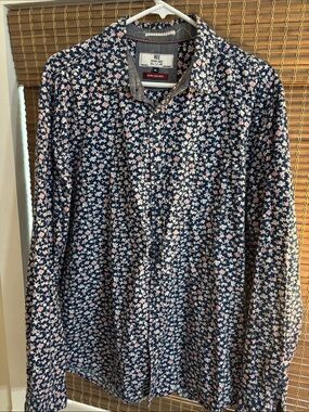 Floral Button-Up Shirt - Navy with Pink & White Flowers